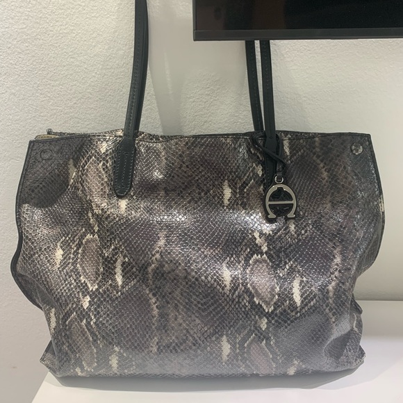 Etienne Aigner Penn Smoke Grey Snake Tote - Picture 1 of 17